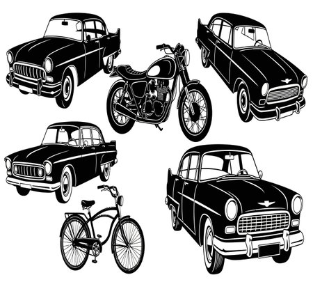 Set of vintage cars isolated on a white background. Vector illustration.のイラスト素材