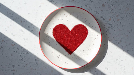 Red heart on a plate on a white background. 3d renderingの写真素材