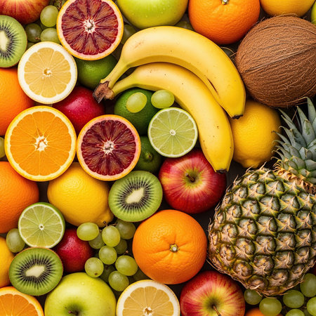 Fruit background. Healthy food concept. Top view. Flat lay