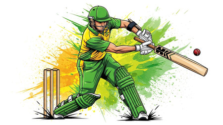 Cricket player batsman in action. Vector sport illustration.
