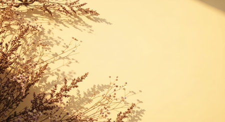 Silhouette of grass flower on yellow background with copy space.の写真素材
