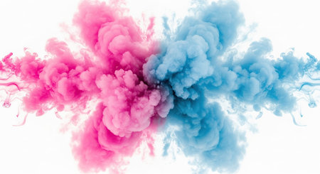 Pink and blue smoke on a white background. Abstract background for design.
