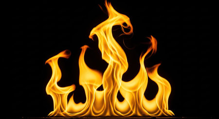 Fire flames on black background. Closeup of fire flames isolated on black background.