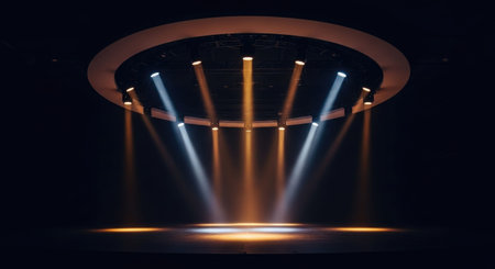 stage lighting effect in the dark with spotlights, stage lighting equipmentの写真素材