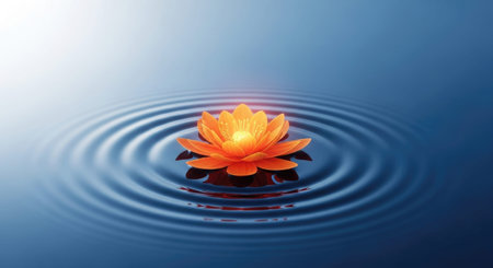 Beautiful water lily floating on the rippled water surface