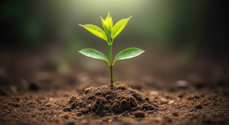 Green seedling illustrating concept of new life and beginning to grow up