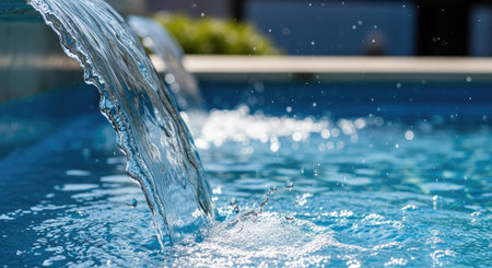 Water splash in the swimming pool, close-up. Shallow depth of field