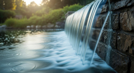 Water flowing from the dam into the river. Blurred background.の写真素材