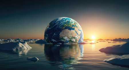 An image depicting Earth emerging from water, symbolizing the importance of water conservation on World Water Dayの写真素材