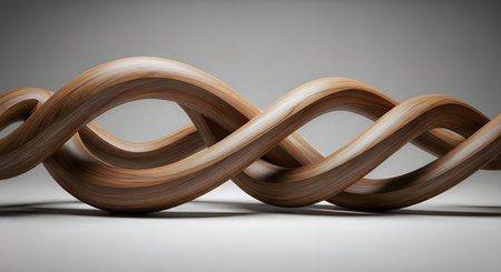 A close-up of an abstract art piece with twisted loops, casting a shadow on a plain surfaceの写真素材