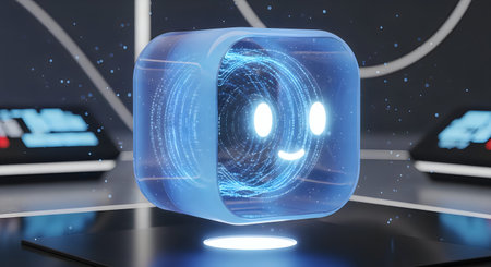 Futuristic 3d rendering smart watch with blue hologram display