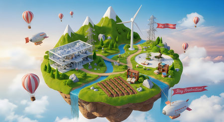 Eco city concept. 3D illustration of eco city with green planet