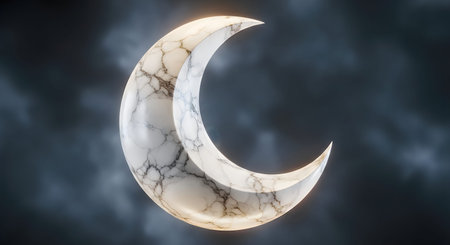 3D illustration of a crescent moon on a dark sky backgroundの写真素材