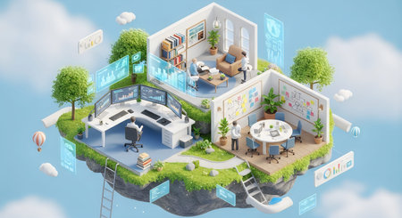 Business concept with 3d isometric office interior design elements. 3d illustration.の写真素材