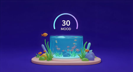 3d illustration of a 360 degree aquarium with algae and fish.の写真素材