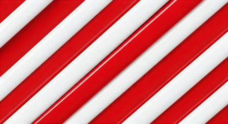 A close-up view of a red and white diagonal striped pattern, showcasing vibrant colors and precise...