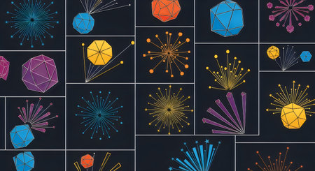 A collage of various colorful fireworks exploding in the dark night sky, showcasing a range of...