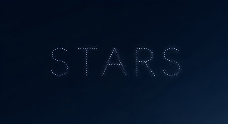 A dark blue night sky with the word 'STARS' made up of small shining white stars, creating a magical...