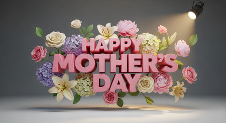 A colorful arrangement of various flowers, including roses, lilies, and daisies, with the text...