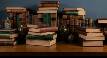 A stack of old books on a wooden table, symbolizing the joy of reading on World Book Day