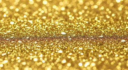 A close-up of a vibrant gold glitter background with shimmering sparkles and a reflective surface