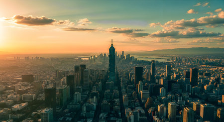 A breathtaking sunset over a city skyline, evoking a sense of reflection and remembrance.