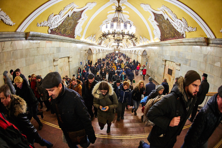 Fisheye photo of metro station Komsomolskaya in Moscowのeditorial素材