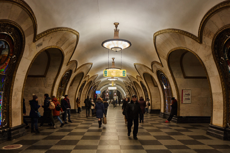 Moscow - 10 January 2017: Novoslobodskaya metro station at the eveningのeditorial素材