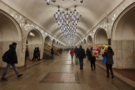 Moscow - 10 January 2017: Mendeleevskaya metro station at the eveningのeditorial素材