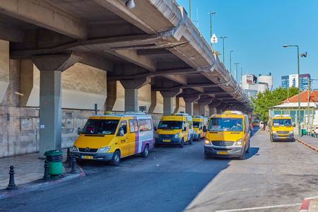 Tel-Aviv - 4 December, 2016: Service taxi parking at the central bus station in Tel Avivのeditorial素材