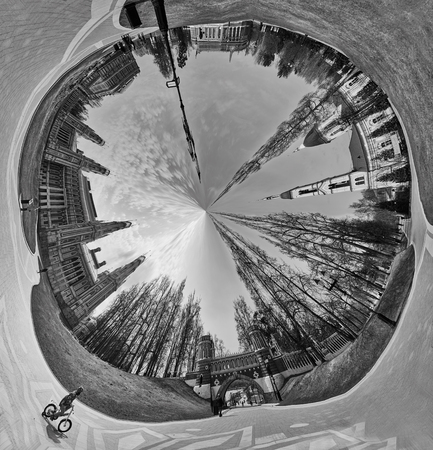 Tsaritsino architectural landmark in Moscow, small planet BW