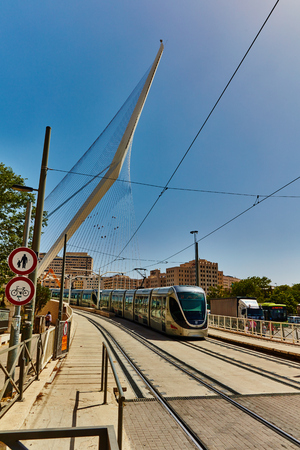 Tel Aviv - 20.04.2017:  Jerusalem city center famous bridge and trainのeditorial素材
