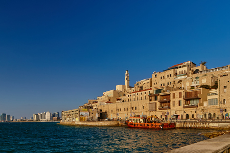 Jaffa - 22.05.2017: Sea view on ancient Jaffa city, sunsetのeditorial素材