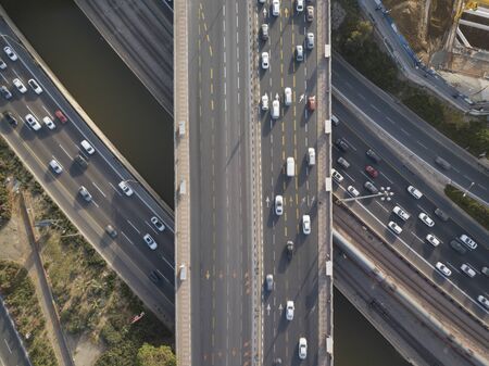 Busy road in Israel,  aerial drone view