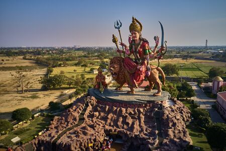 Durga temple in Vrindavan, Idnia, aerial drone viewの写真素材