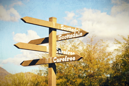 Directional Sign in Cave Creek, Arizona with Vintage Effectsの写真素材