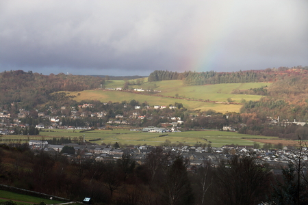 Rainbow over Scottish Highlandsの写真素材