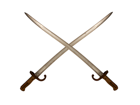 Crossed French Yataghan Swords on White Backgroundの写真素材