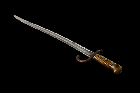 1867 French Yataghan Sword Bayonet on Black Backgroundの写真素材