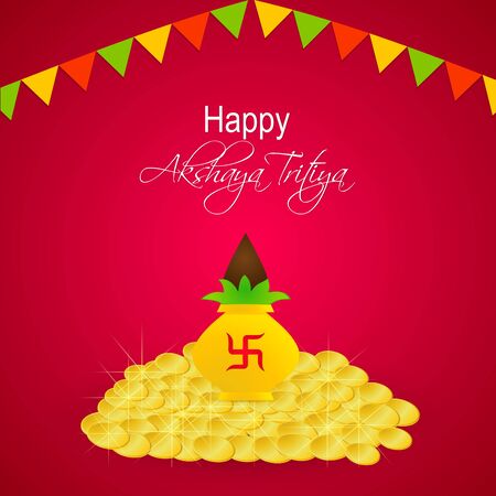 nice and beautiful abstract for Akshaya Tritiya with nice and creative kalash illustration in a red background.のイラスト素材