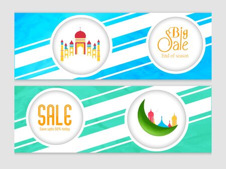 nice and beautiful Big Sale header for Eid Mubarak or Ramadan with nice and creative design illustration, 50% Offのイラスト素材