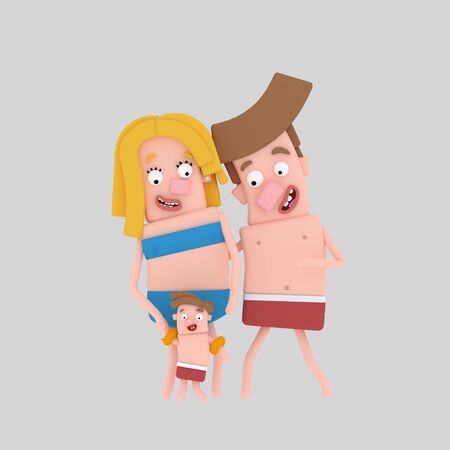 3d illustration. Family with swimsuit