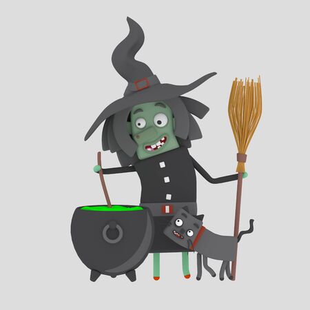 A witch cooking. 3d illustrationの写真素材