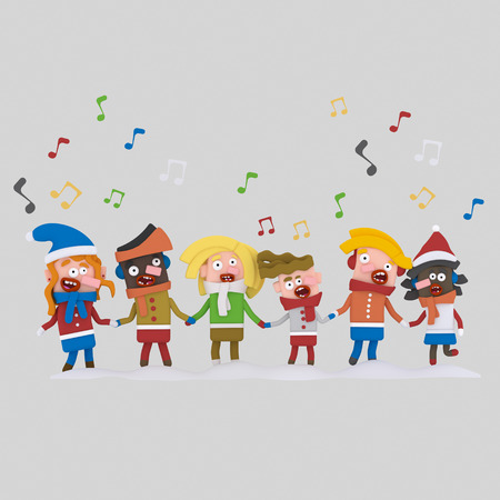 Kids singing xmas songs .3d illustration.の写真素材
