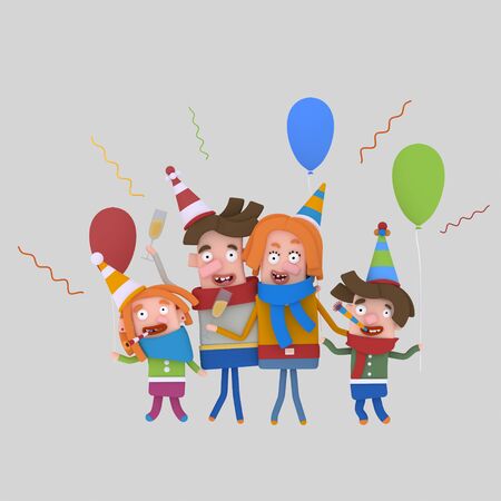Lovely family toasting with champagne.3d illustration.の写真素材