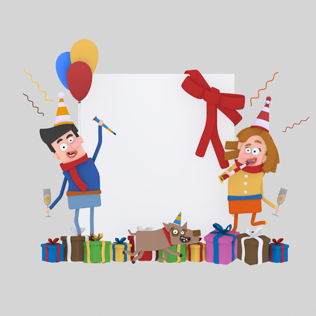 Couple in love banner .3d illustration.の写真素材