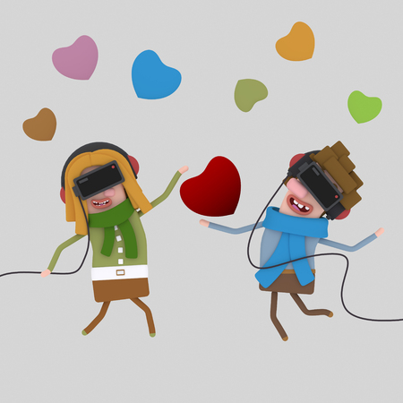 Couple in love with virtual reality set .3d illustrationの写真素材