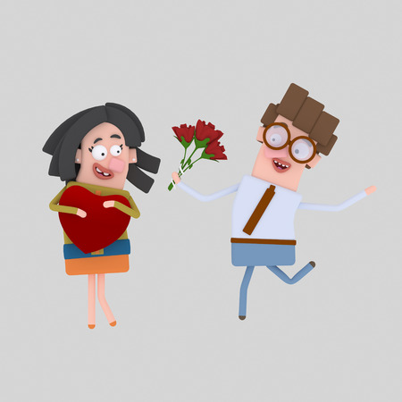Couple with a bouquet of roses .3d illustrationの写真素材