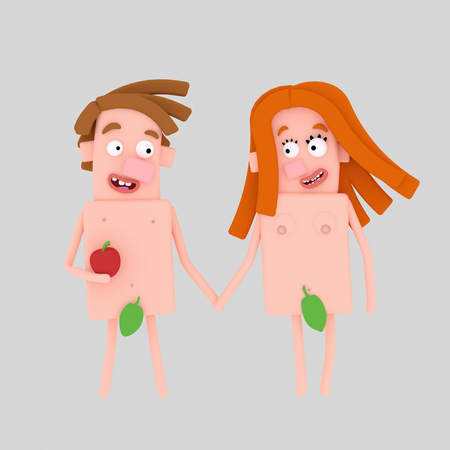 Adam and Eve. 3d illustrationの写真素材