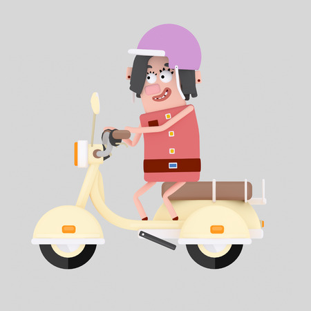 Girl driving motorcycle. 3d illustration.の写真素材